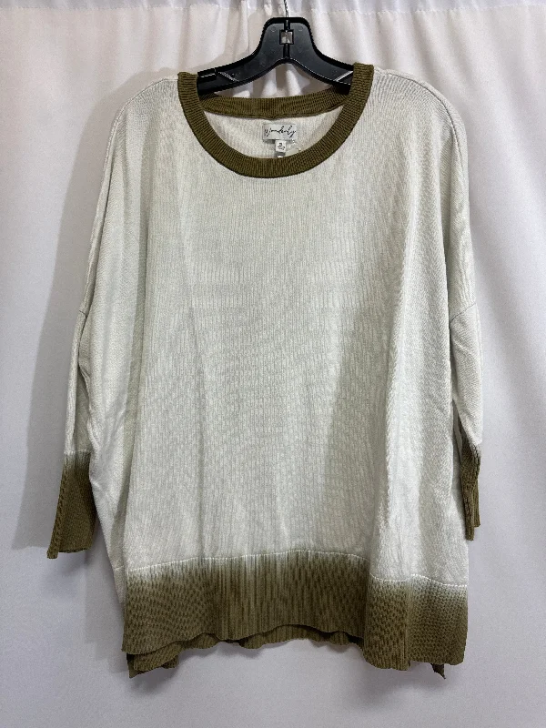 Top 3/4 Sleeve By Wonderly In Green & White, Size: Xl