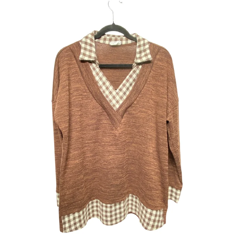 Top Long Sleeve By Simple In Brown, Size: L