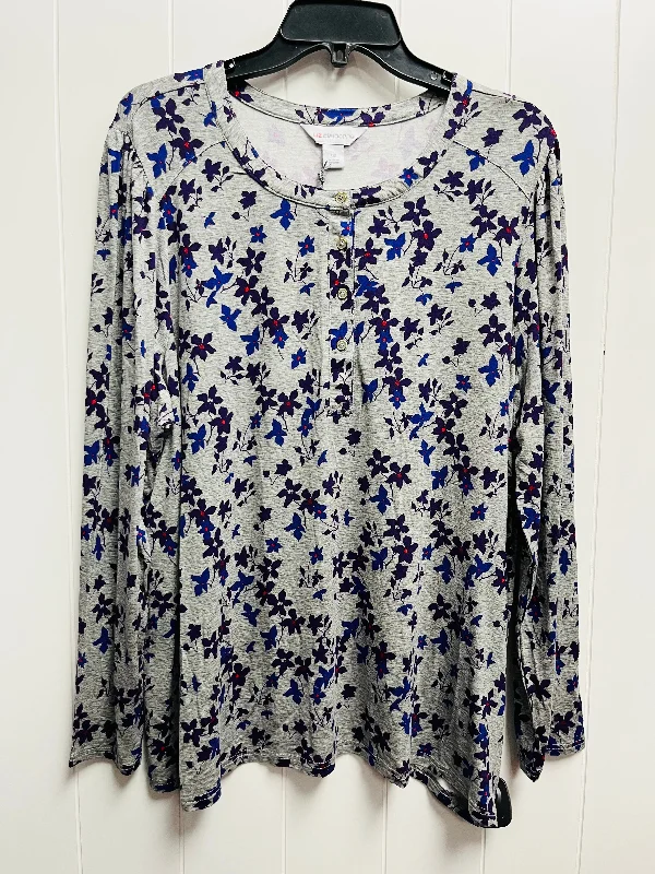 Top Long Sleeve By Liz Claiborne In Grey & Purple, Size: 0x