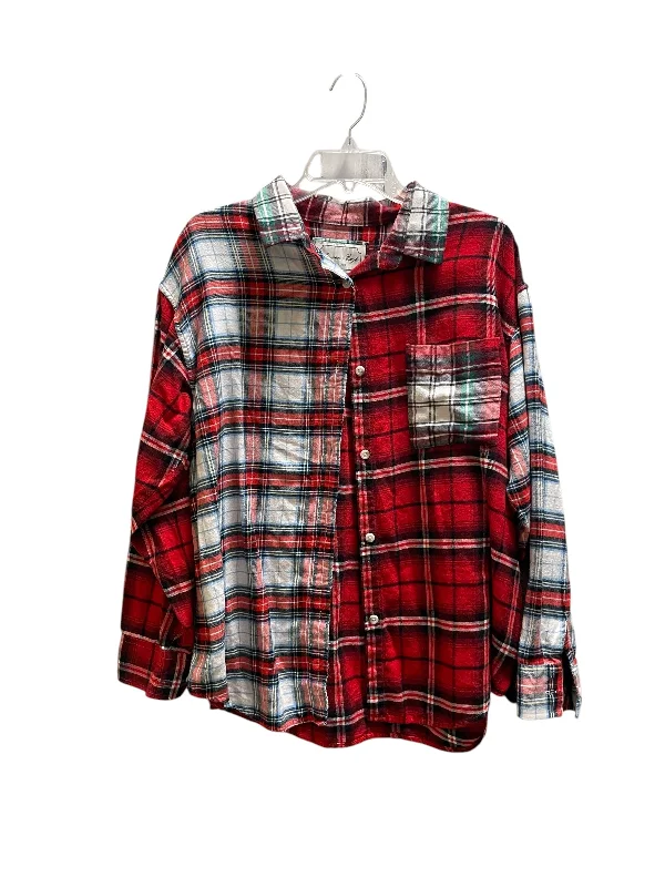 Top Long Sleeve By American Eagle In Plaid Pattern, Size: M