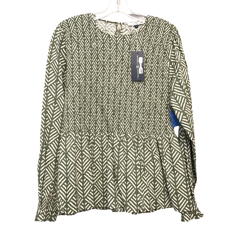 Top Long Sleeve By MICHELLE MCDOWELL In Green & White, Size: L