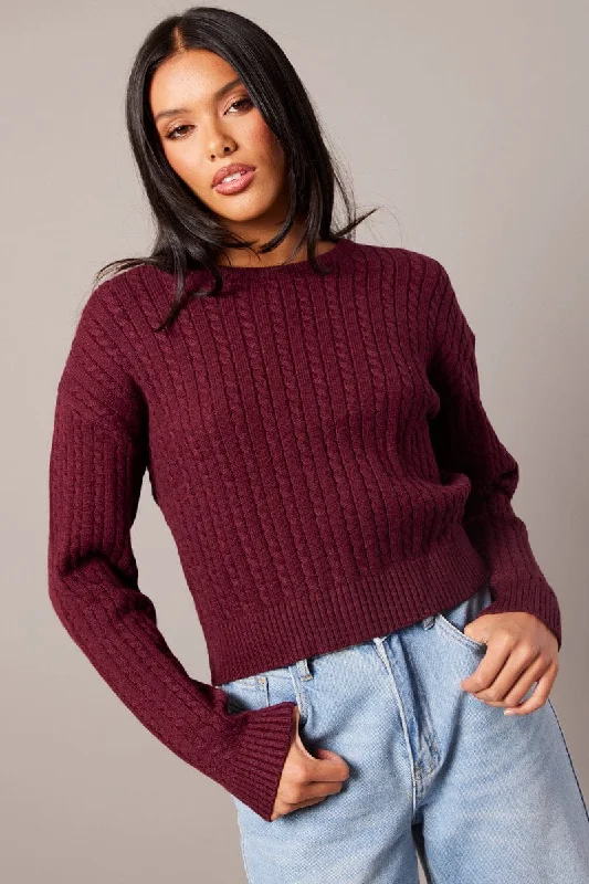 Red Cable Knit Top Long Sleeve