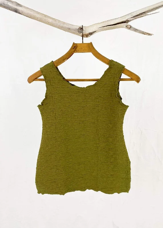 Martini Olive Crinkle Textured Charming Tank Top BF24