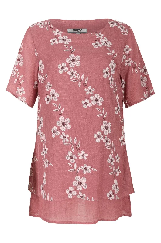 Printed Cross Hatch Tunic | Rose Daisy Sketch | 7181A1