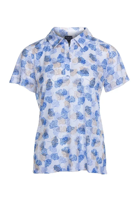 Printed Poly Slub Top with collar | Marine Fan | 6744A1