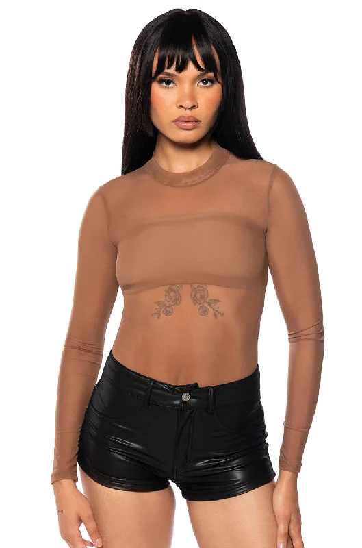 PAXTON SEXY SINGLE MESH LONG SLEEVE BODYSUIT