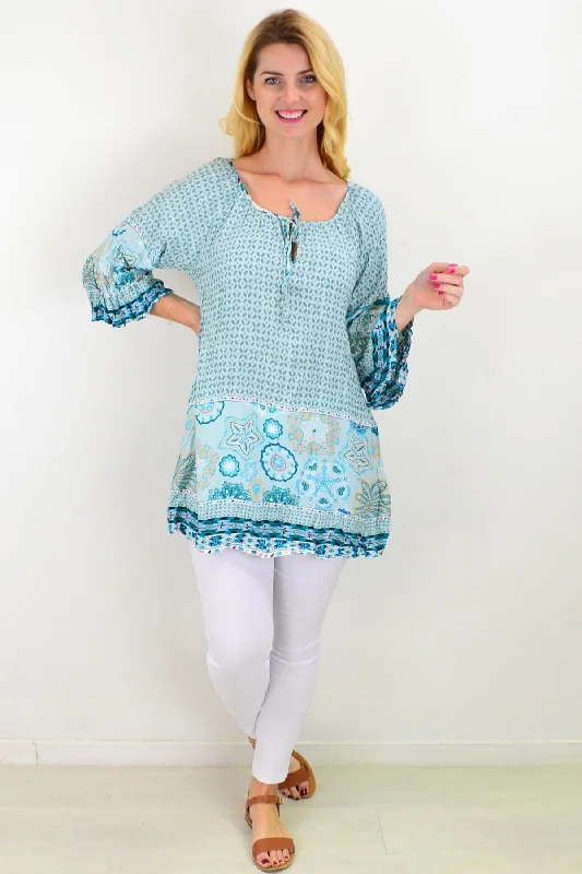 Aqua Star Fish Crinkle Tunic Top