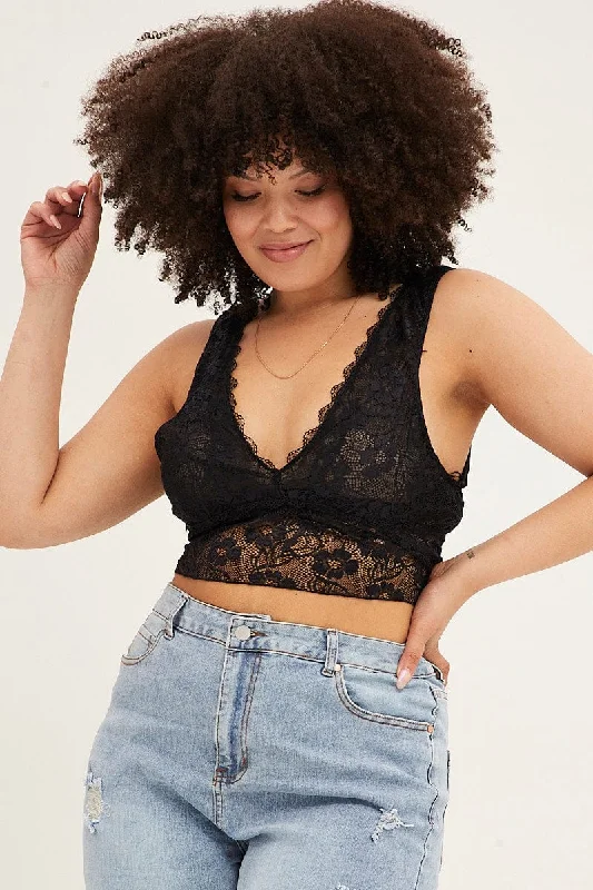 Black V-neck Lace Bralette