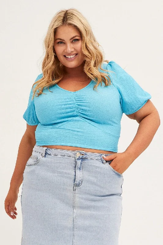 Blue Crop Top Short Sleeve