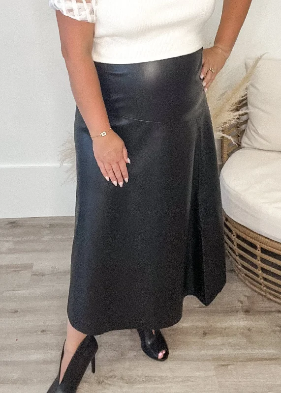 Faux Leather Midi Skirt - Black