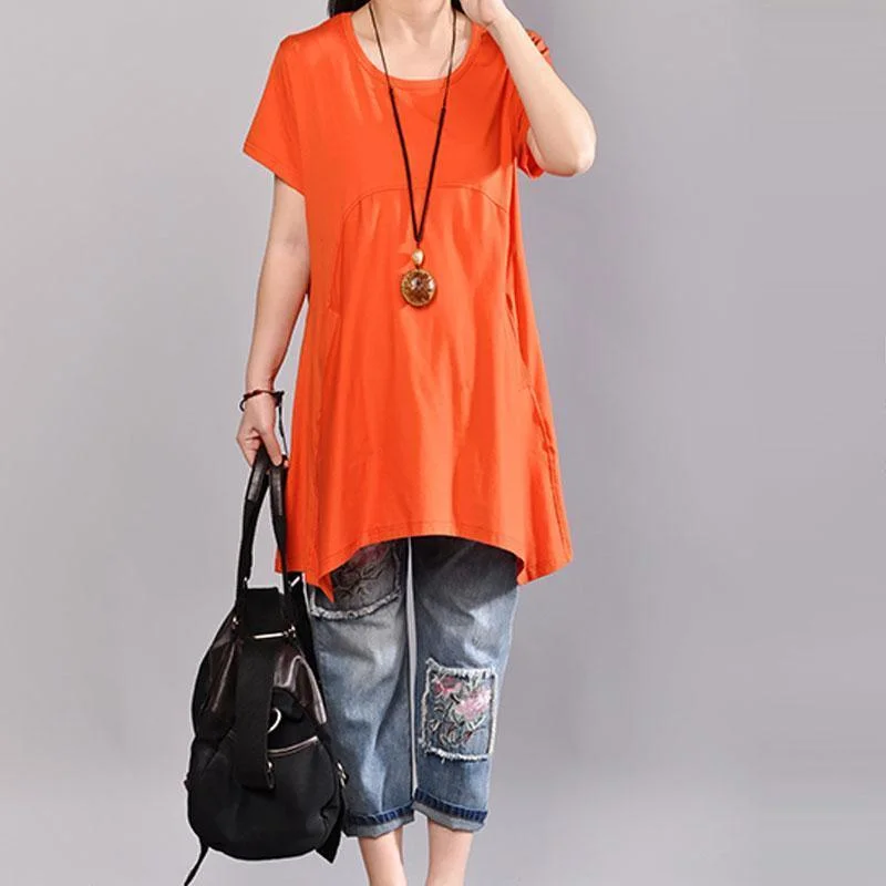 Fine pure cotton blouse plus size Casual Women Pure Color Round Neck T-shirt