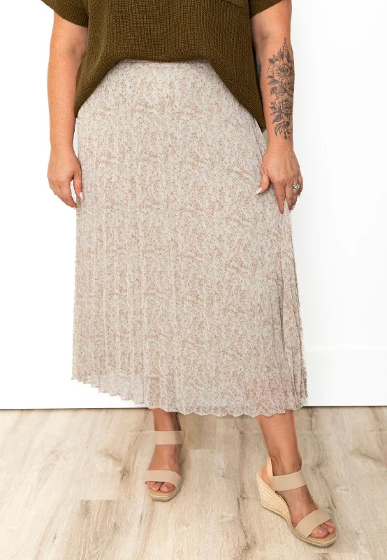 Floral Pleated Midi Skirt - Mint