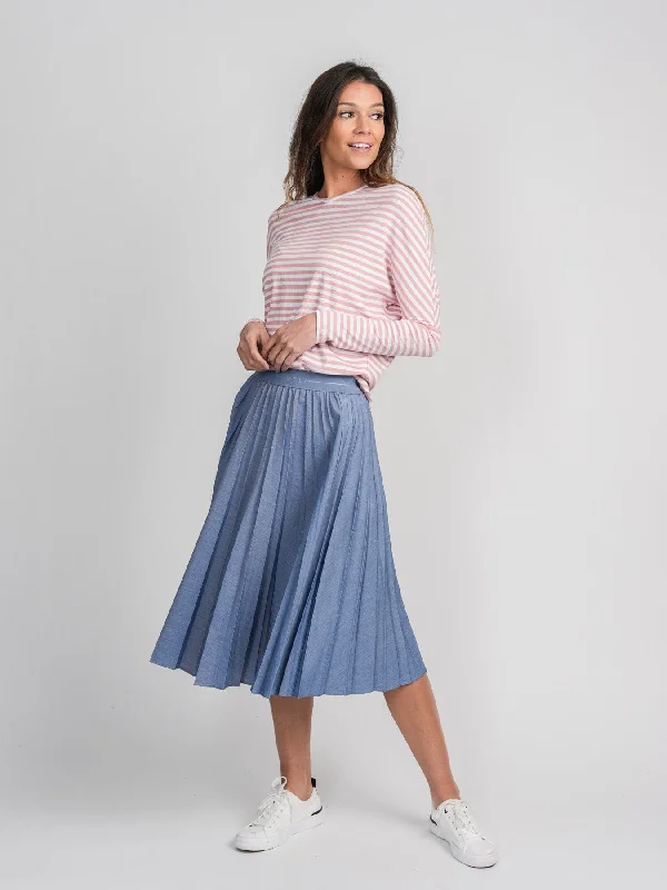 PLEATED SKIRT 24"-LIGHT DENIM