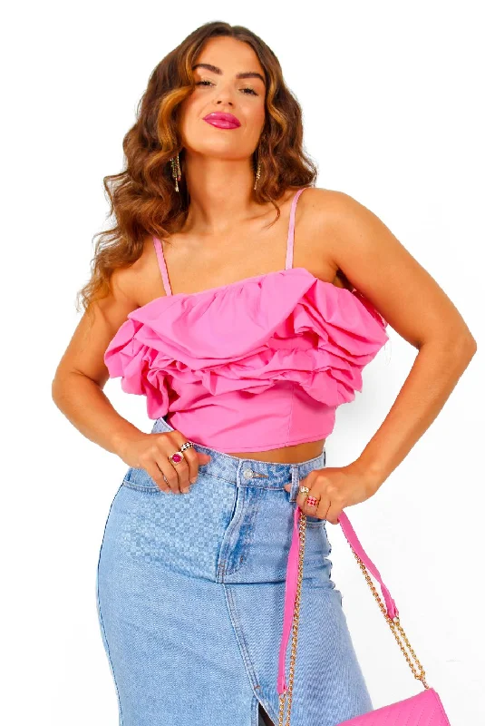 Made You Look - Pink Ruffle Crop Top