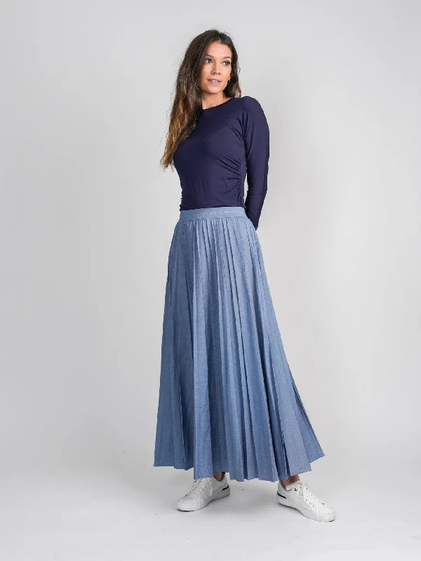 PLEATED SKIRT 37"-LIGHT DENIM