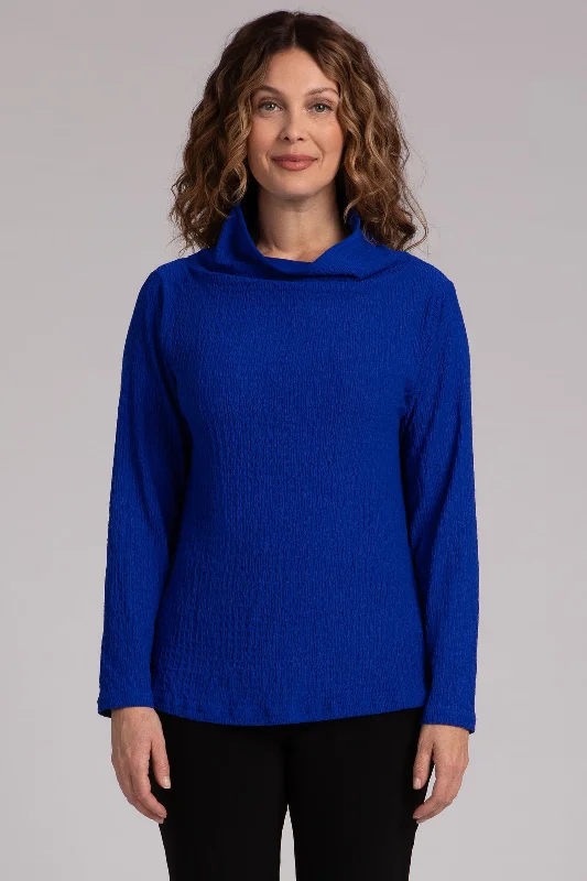 Popcorn Waffle Funnel Neck Top | Lapis