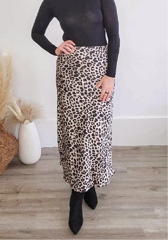 Satin-Like Maxi Skirt - Leopard