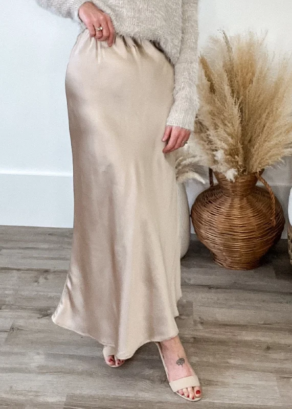 Satin Midi Skirt - Champagne