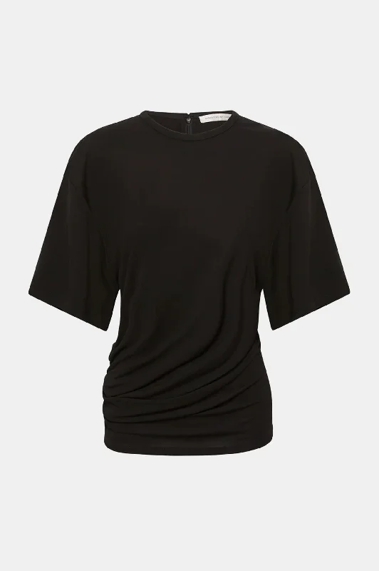 Side Cowl Waist Tee in Black