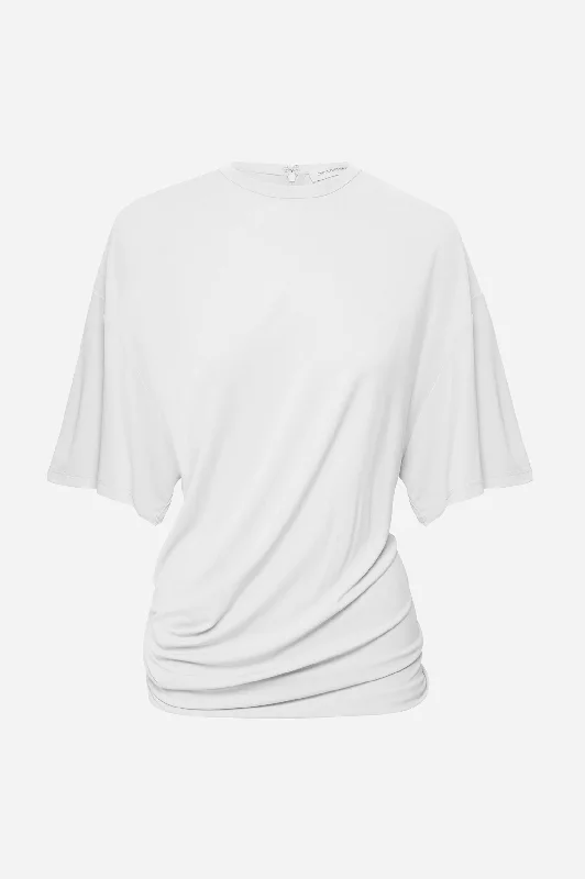 Side Cowl Waist Tee in White