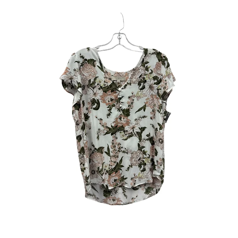 Top Short Sleeve By Loft In Green & White, Size: M