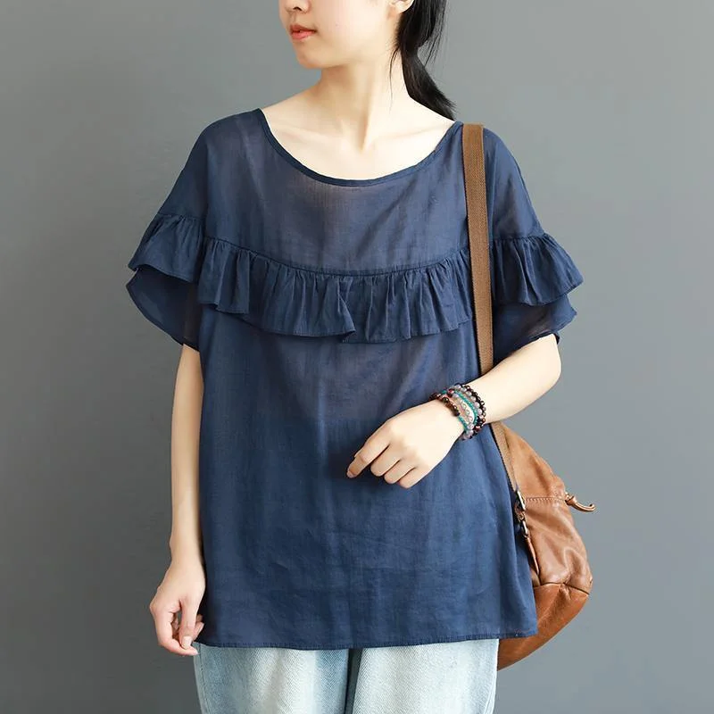 Women cotton Long Shirts Pakistani Ruffle Stitching Casual Loose Transparent T-Shirt