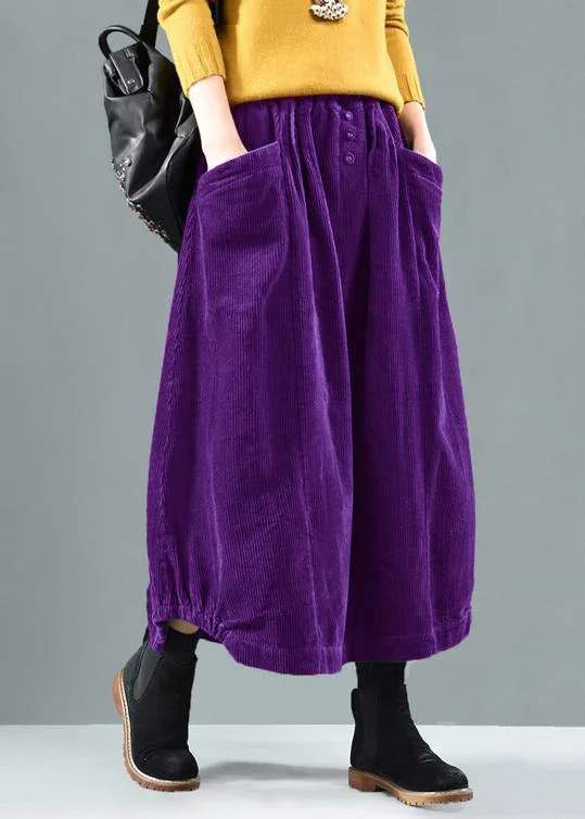 Women Elastic Waist Pockets Spring Wardrobes Tutorials purple Skirt