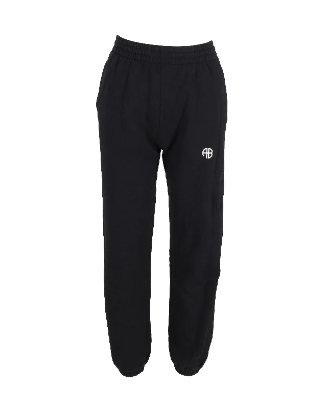 Anine Bing Logo-Print Sweatpants in Black Cotton