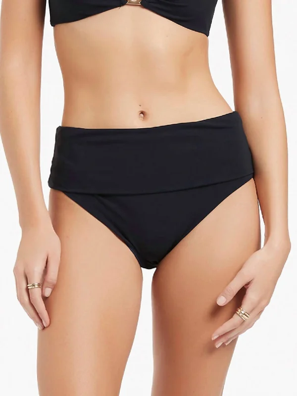 Jetset Fold Down Swim Bikini Bottom In Black