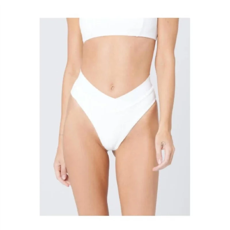 Solid Pointelle Rib Court Bikini Bottom In White