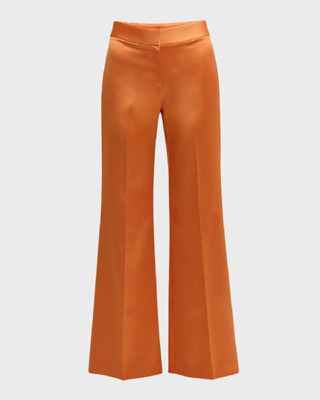 Two-Tone Flare-Leg Satin Back Crepe Pants