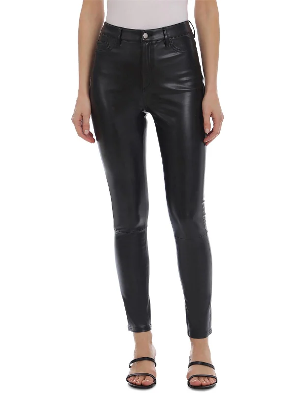 Womens High Rise Faux Leather Skinny Pants