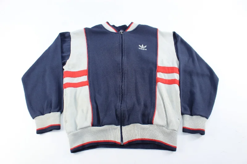 80'sAdidas Embroidered Logo Navy Blue, Red, Grey Zip Up Jacket