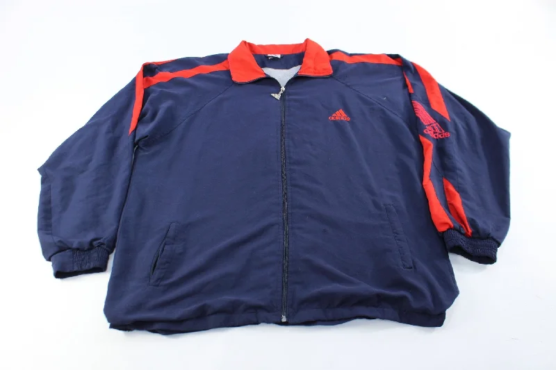 Adidas Embroidered Logo Navy Blue & Red Striped Zip Up Jacket