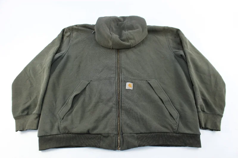 Carhartt Logo Patch Olive Green Sherpa Lined Zip Up Jacket