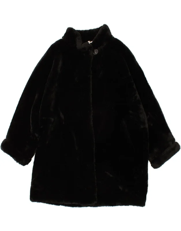 GIANFREDIANI Womens Loose Fit Faux Fur Overcoat IT 46 Large Black Acrylic