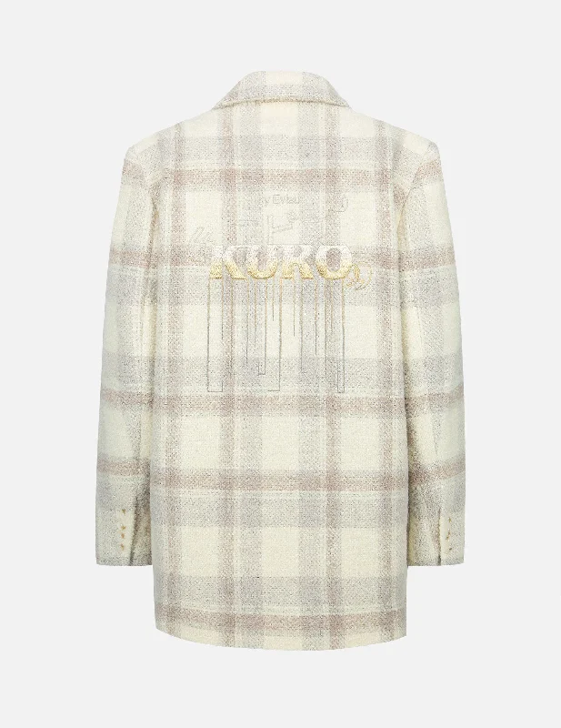 Gradient Logo Embroidery Plaid Blazer