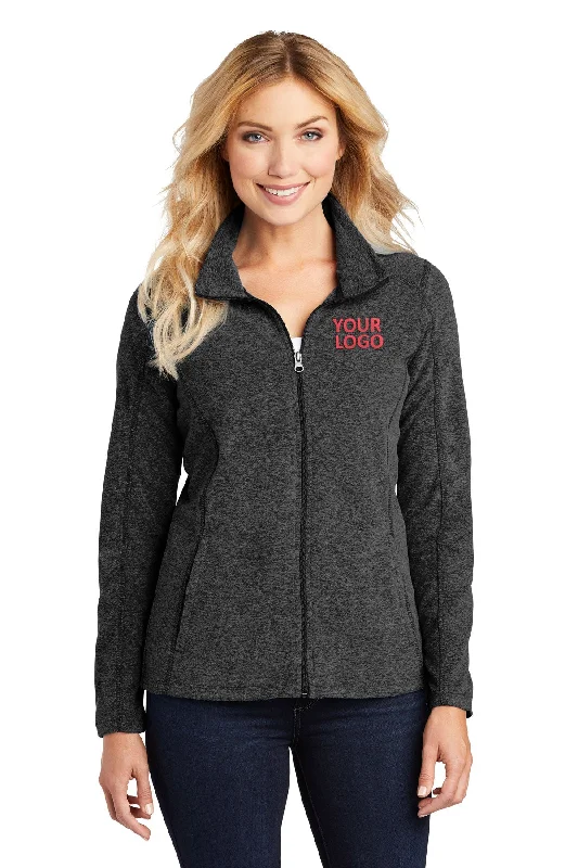 Port Authority Ladies Heather Microfleece Branded Full-Zip Jackets, Black Charcoal Heather