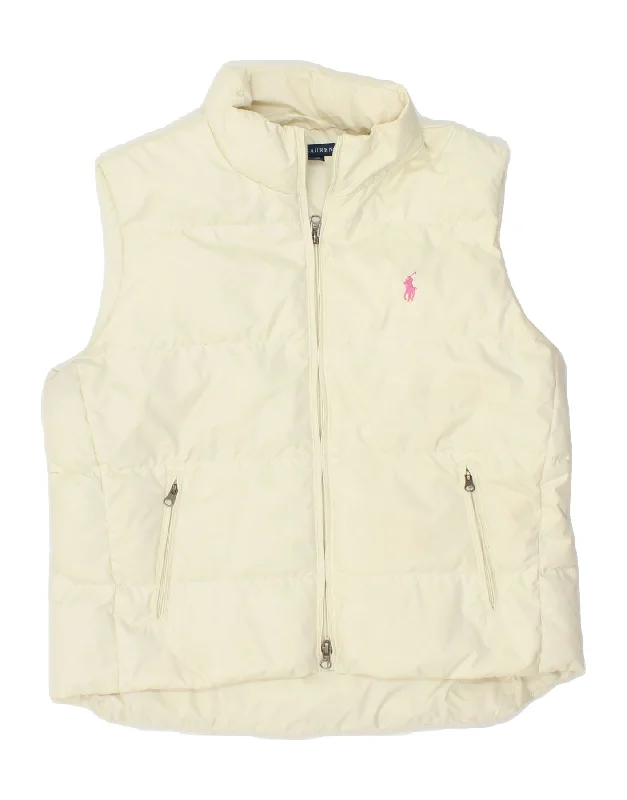 RALPH LAUREN Womens Padded Gilet UK 14 Medium Off White Polyester