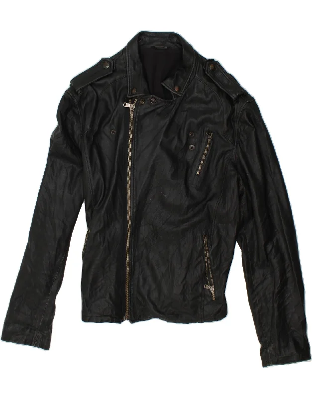 VINTAGE Womens Leather Jacket UK 20 2XL Black Leather