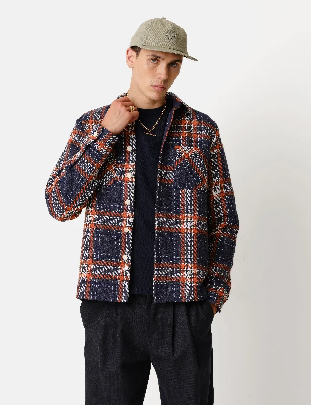 Wax London Whiting Overshirt (Park) - Navy/Rust