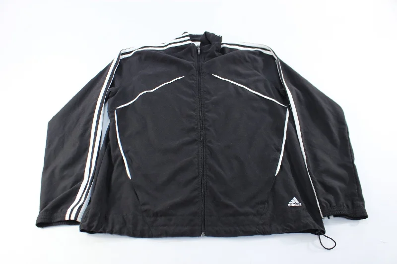 Women's Adidas Embroidered Logo Black & White Striped Zip Up Jacket