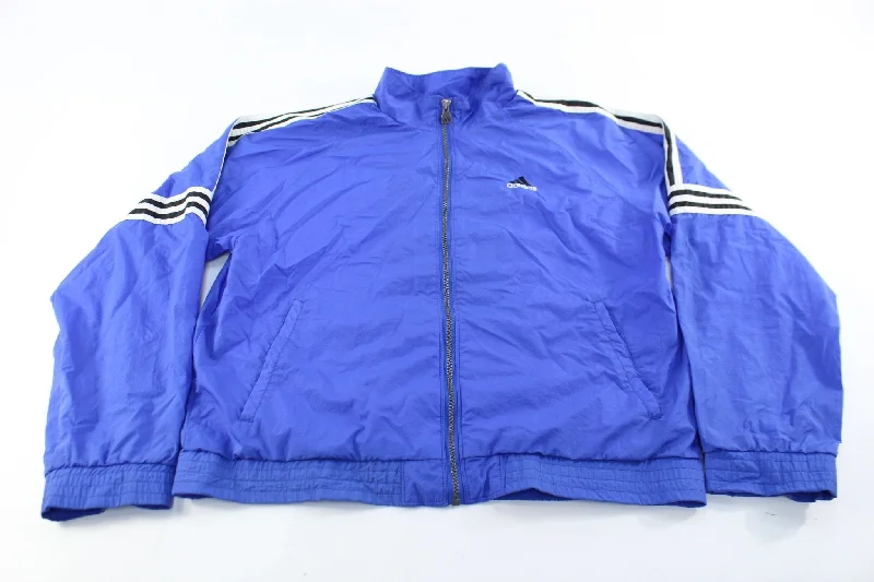 Women's Adidas Embroidered Logo Blue, Black, & White Striped Zip Up Jacket