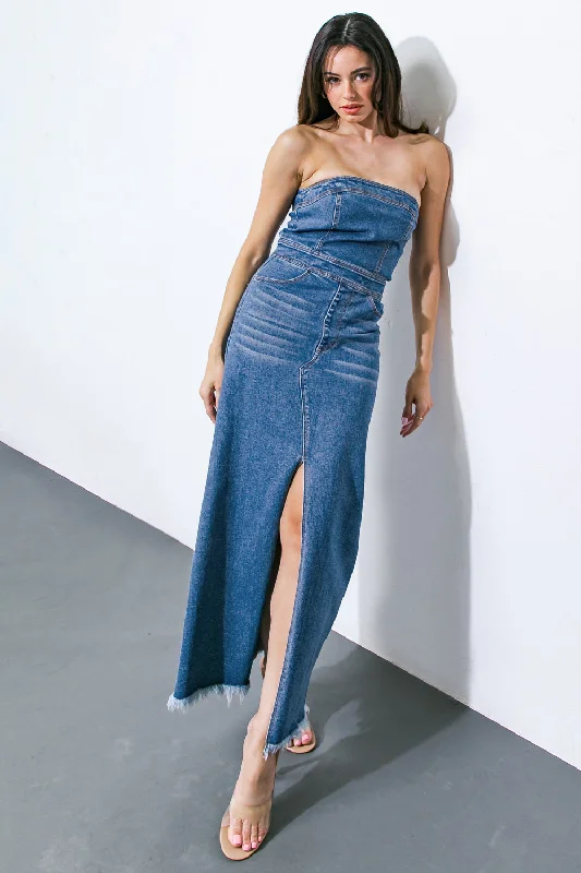 DREAMS COME TRUE DENIM MIDI DRESS