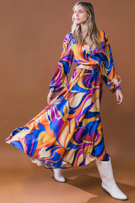 BOLD ADVENTURES WOVEN SATIN MIDI DRESS