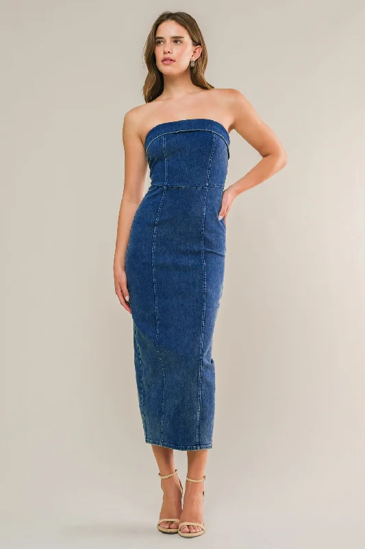 ENDLESS SUNSETS DENIM MIDI DRESS