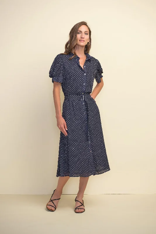 Joseph Ribkoff Puff Sleeve, Polka Dot, Midi Dress