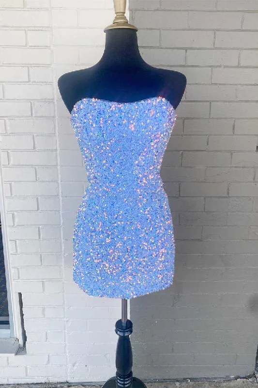 Lavender Sequin Strapless Mini Homecoming Dress