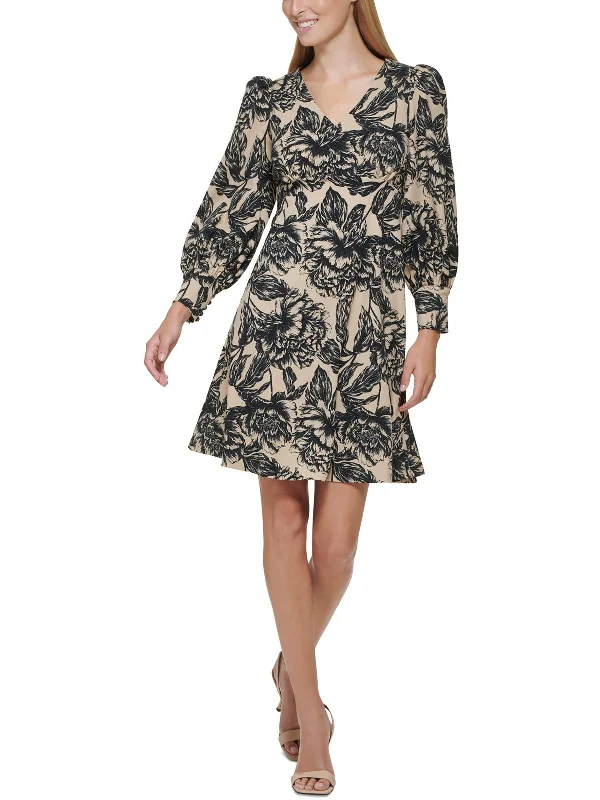 Petites Womens Floral Short Mini Dress