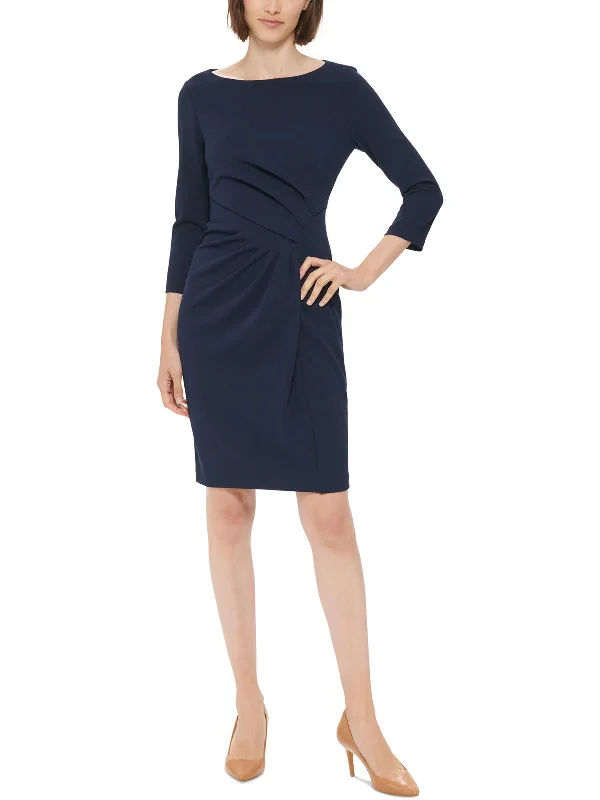 Petites Womens Gathered Mini Sheath Dress